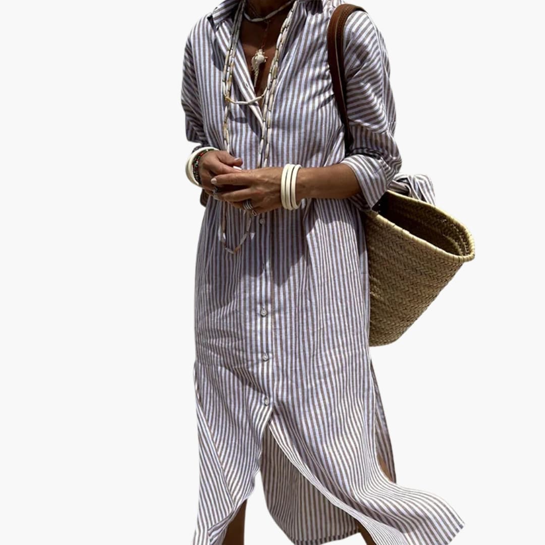 Women’s Midi Dress with Striped Pattern and Regular Fit