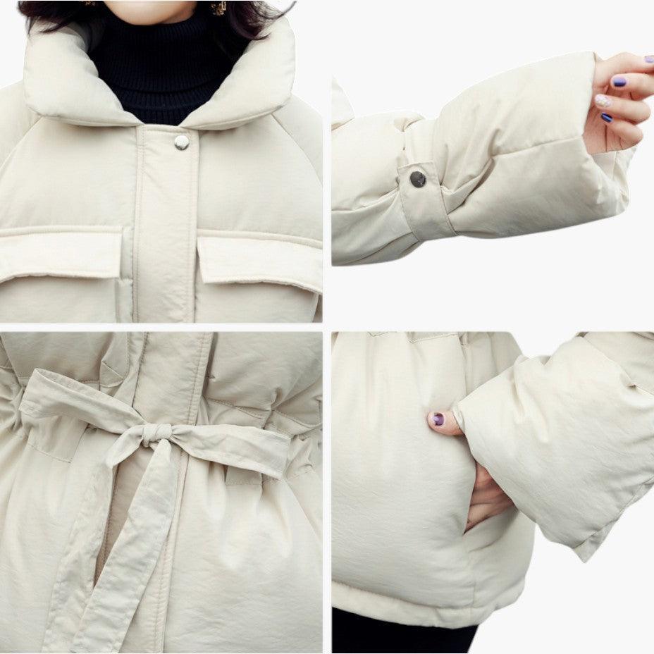 Belted Puffer Jacket with Hood – Women&