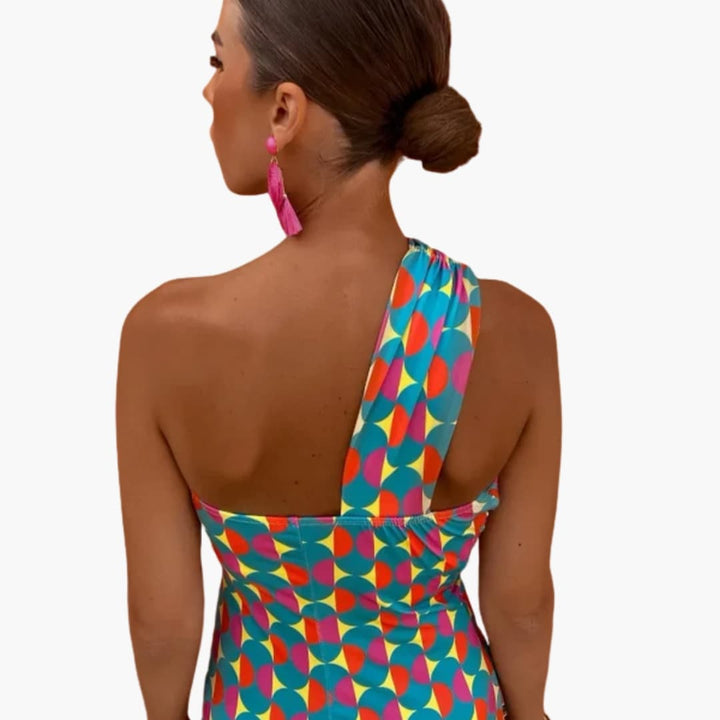 Women’s Dress with Asymmetric Neckline and Lightweight Material
