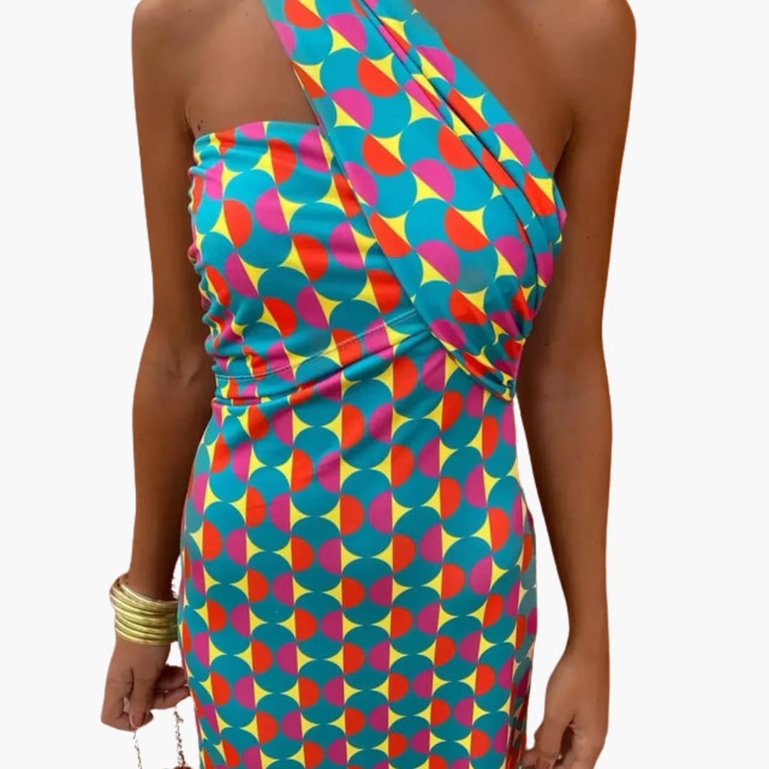 Women’s Dress with Asymmetric Neckline and Lightweight Material