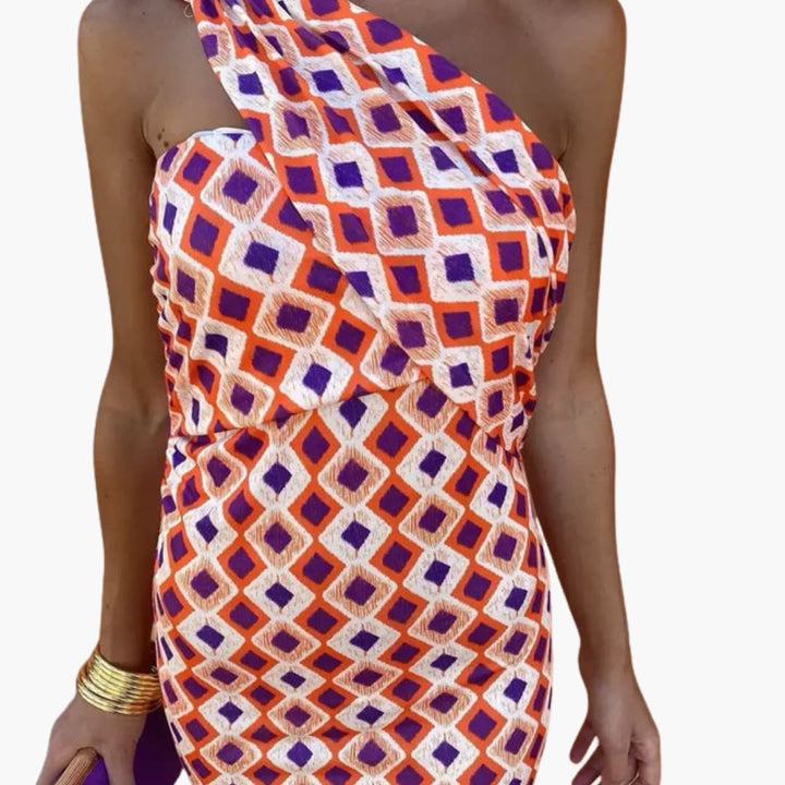 Women’s Dress with Asymmetric Neckline and Lightweight Material