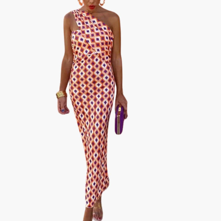 Women’s Dress with Asymmetric Neckline and Lightweight Material
