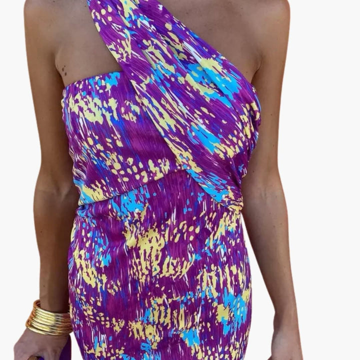 Women’s Dress with Asymmetric Neckline and Lightweight Material