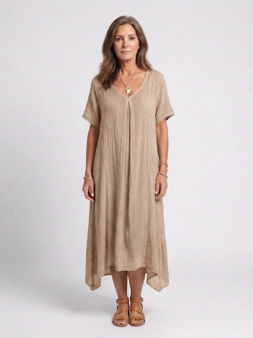 Marianne | Short Sleeve V Neck Midi Dress