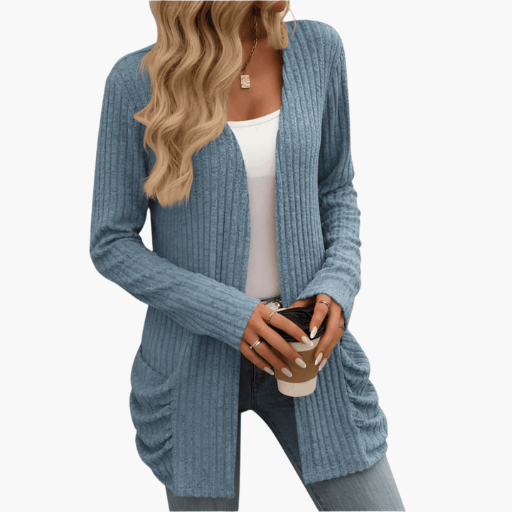 Women’s Chunky Knit Cardigan with Long Sleeves and Cable Texture