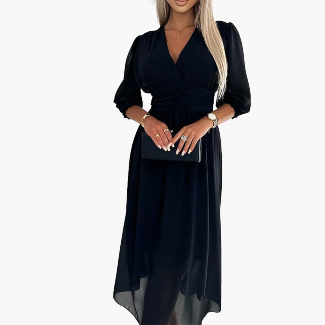 Women’s Wrap Dress with V Neck and Adjustable Tie
