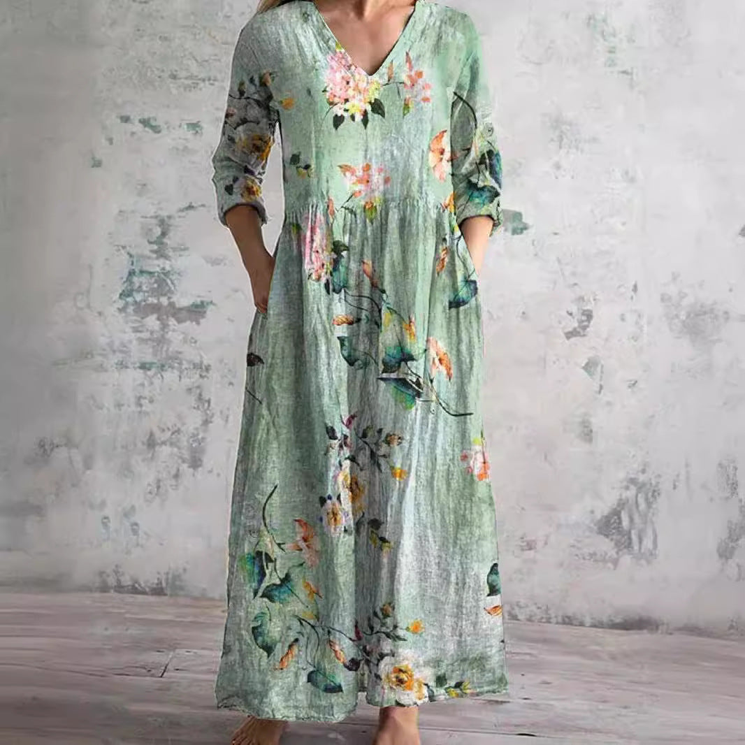 Holiday Floral Dress Women – V-Neck Summer Dress