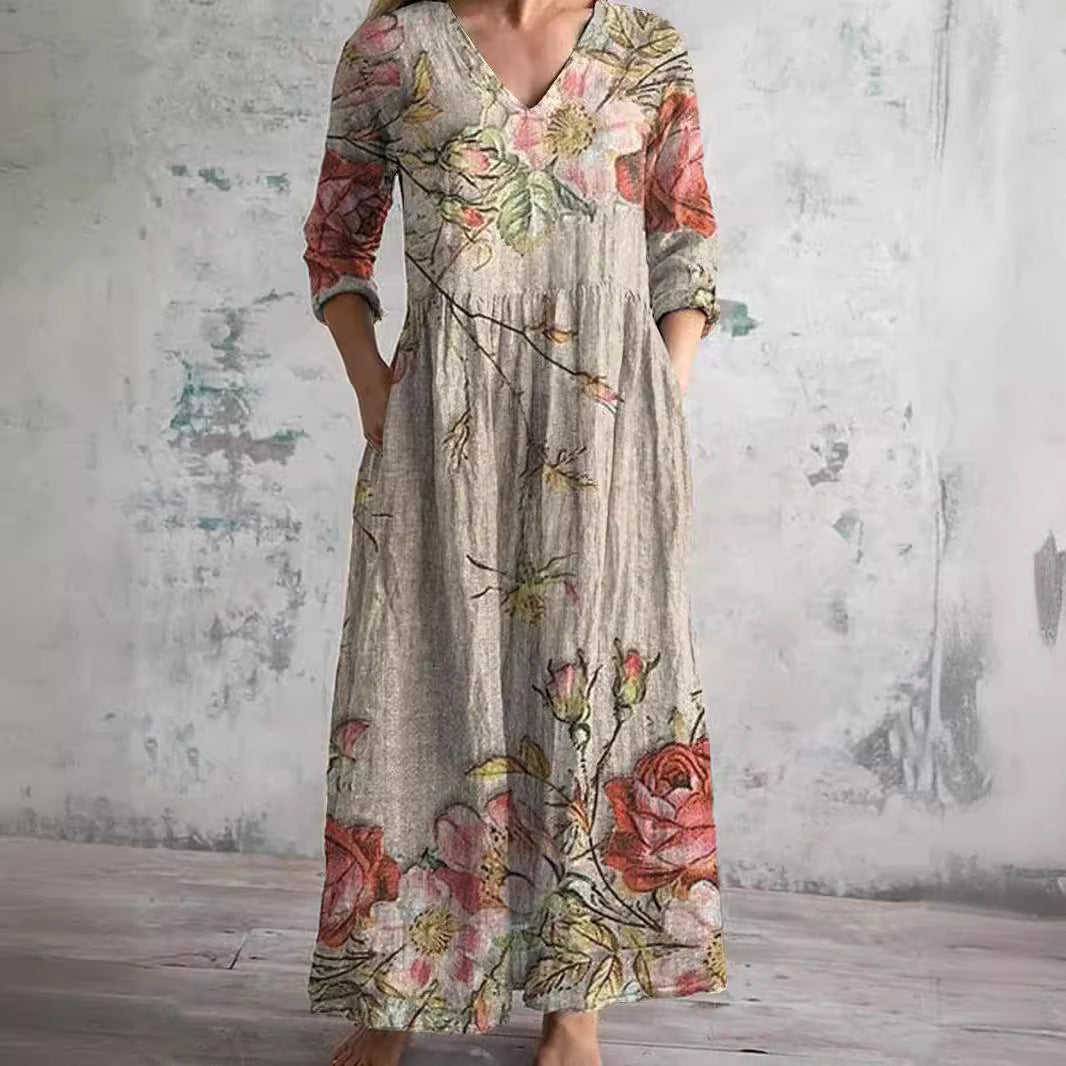 Holiday Floral Dress Women – V-Neck Summer Dress
