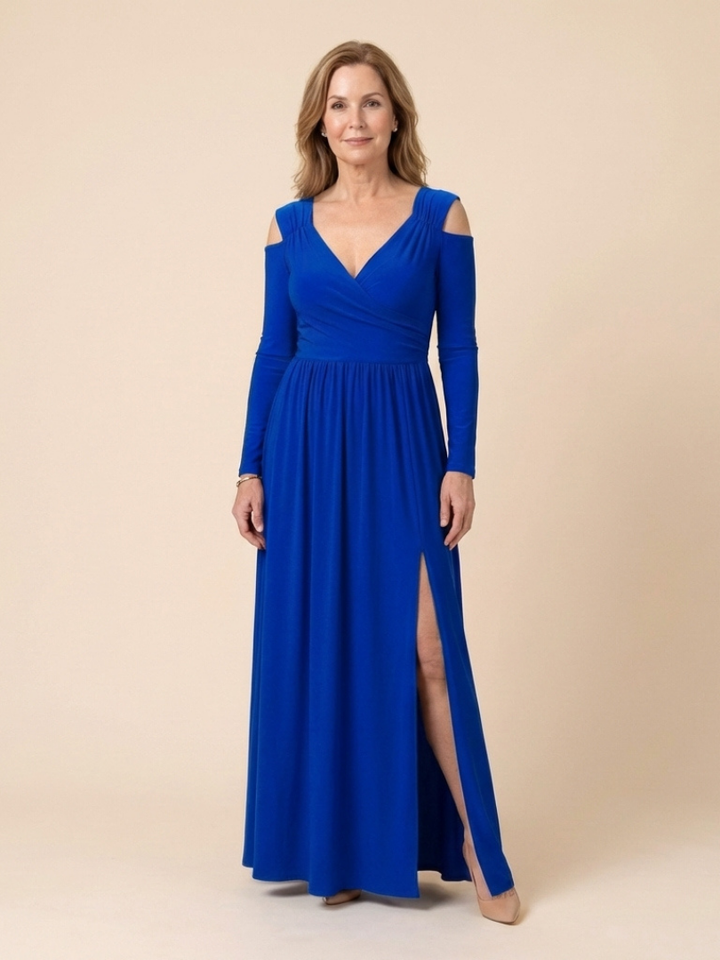 Althea | Long Sleeve V Neck Maxi Dress With Slit
