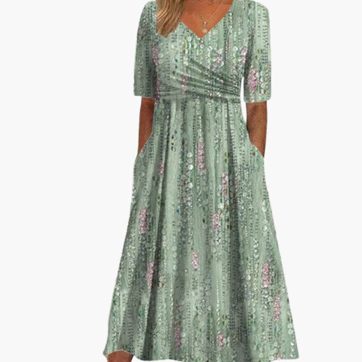 Women’s A-Line Dress with V-Neck and Side Pockets