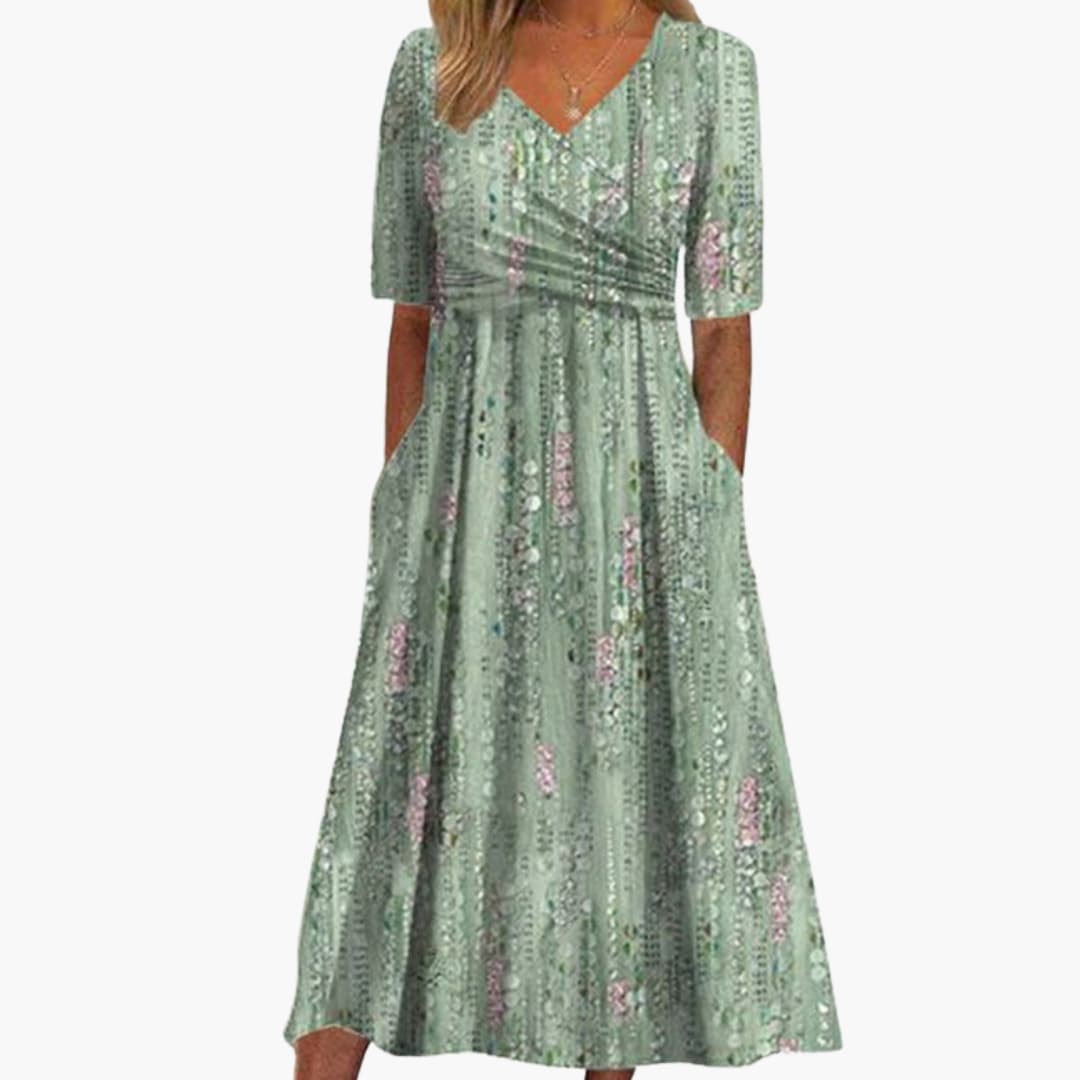 Women’s A-Line Dress with V-Neck and Side Pockets