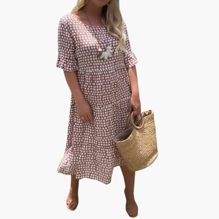 Women’s Midi Dress with Ruffle Sleeves and Relaxed Fit