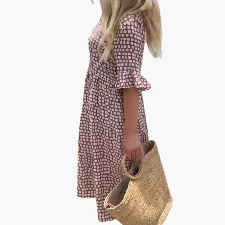 Women’s Midi Dress with Ruffle Sleeves and Relaxed Fit