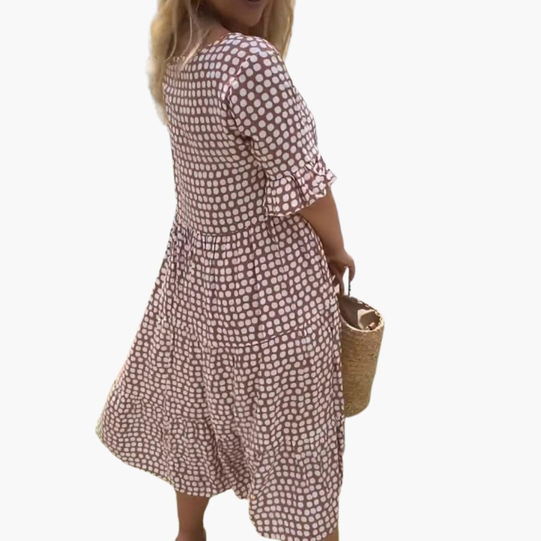 Women’s Midi Dress with Ruffle Sleeves and Relaxed Fit