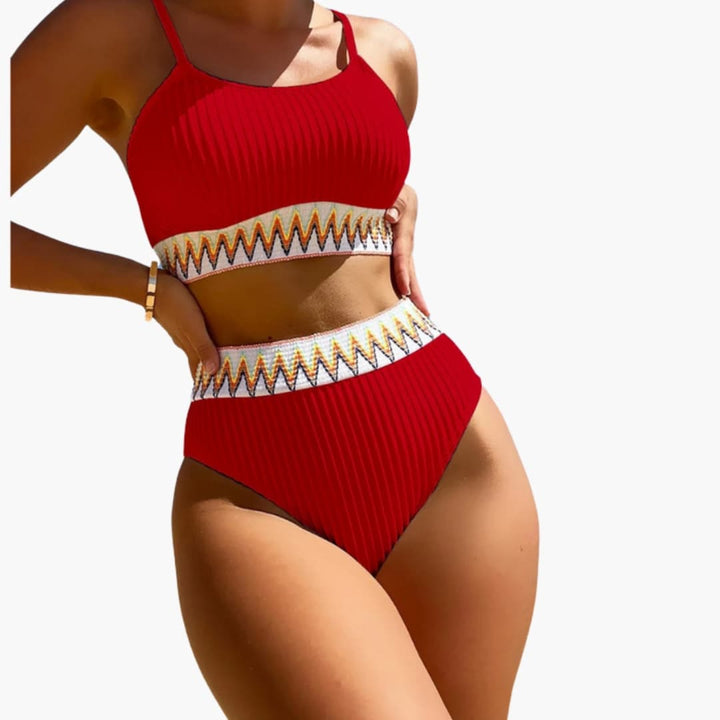 Women’s High-Waisted Bikini Set with Ribbed Texture