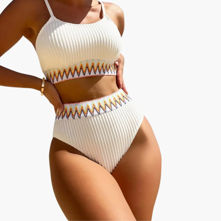 Women’s High-Waisted Bikini Set with Ribbed Texture