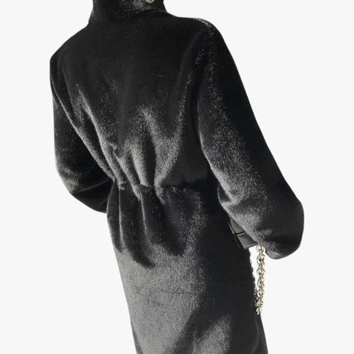 Women’s Full-Length Coat with Concealed Buttons and Faux Fur