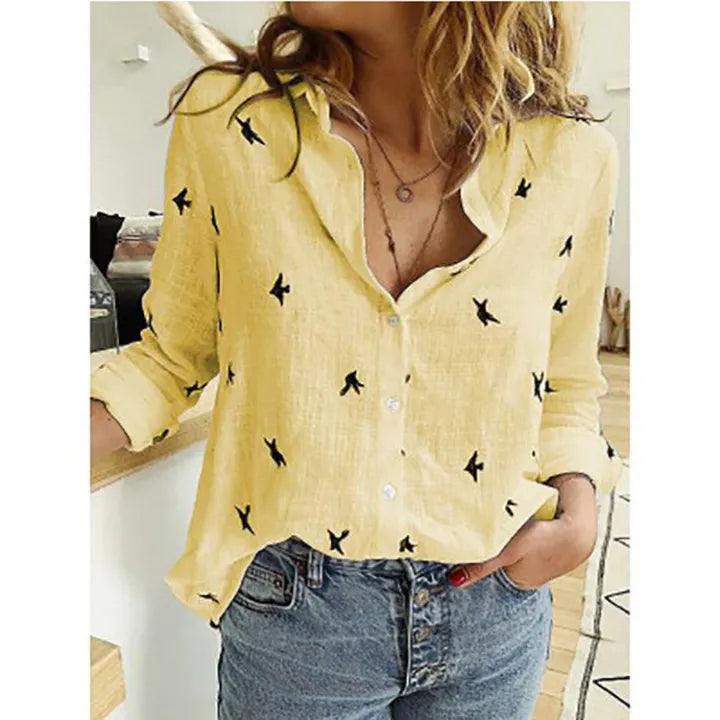 Women’s Blouse with Button Fastening and Printed Design