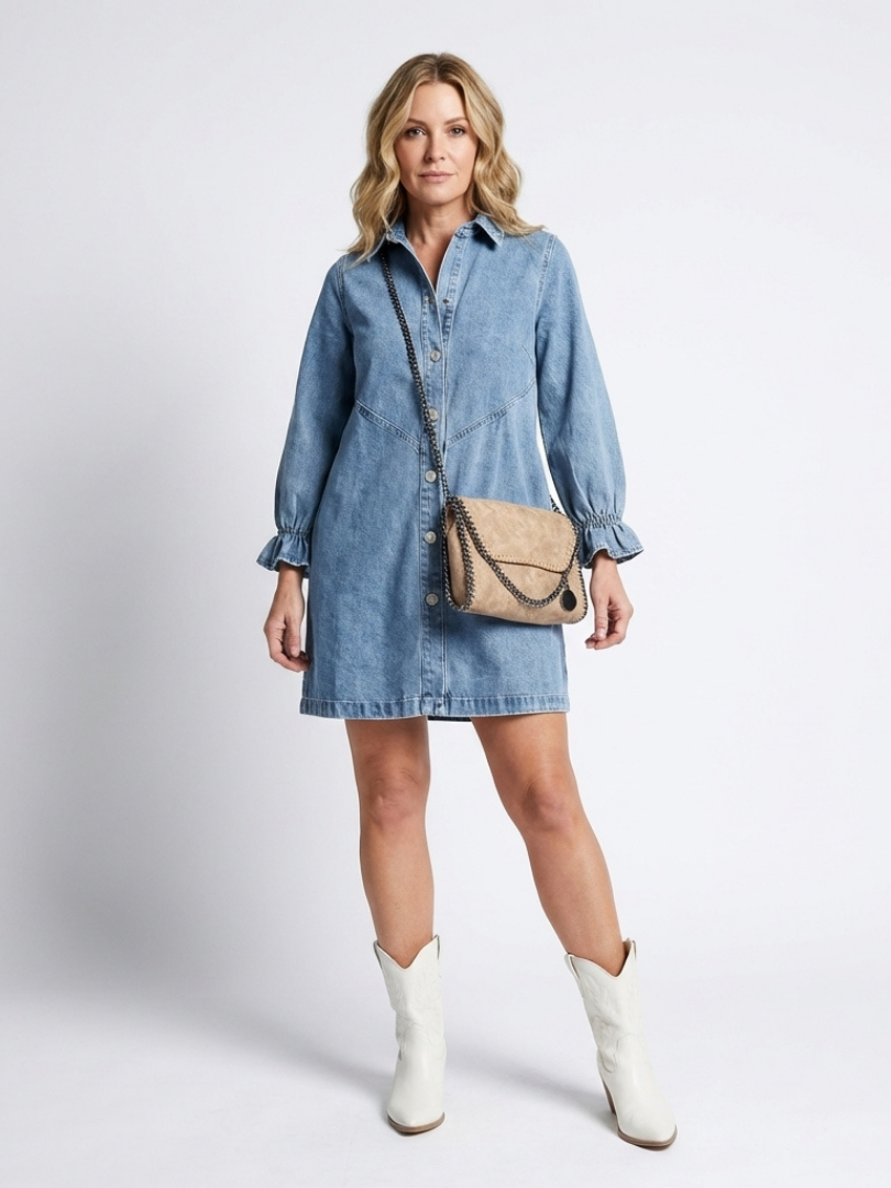 Sabine | Long Sleeve Button Front Denim Shirt Dress
