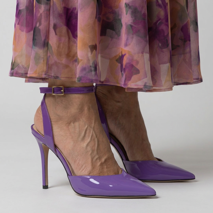 Selene | Purple Patent Pointed-Toe Ankle Strap Stiletto Heels