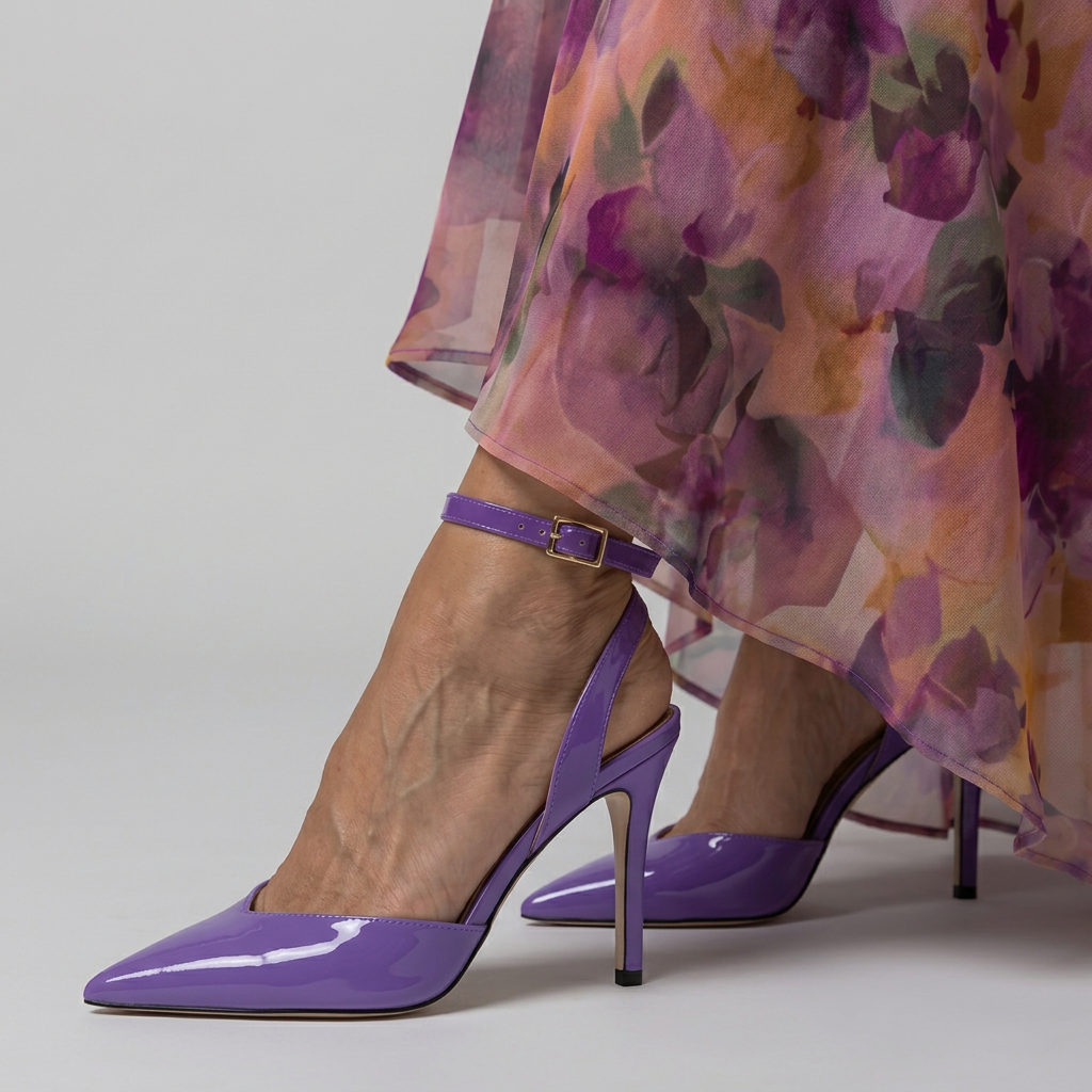 Selene | Purple Patent Pointed-Toe Ankle Strap Stiletto Heels