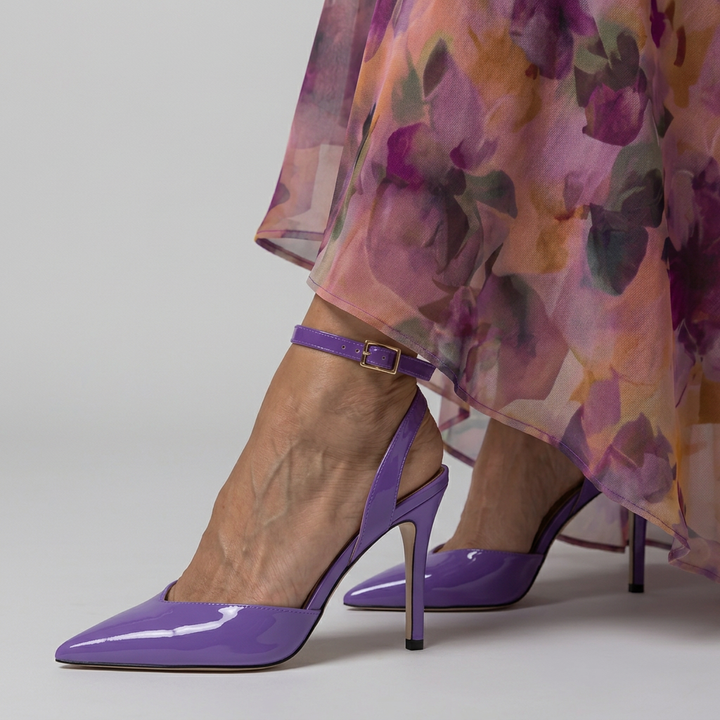 Selene | Purple Patent Pointed-Toe Ankle Strap Stiletto Heels