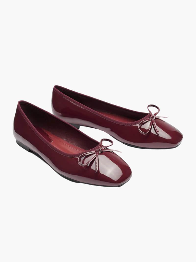 Bow-Detail Vegan Leather Ballet Flats - Women&