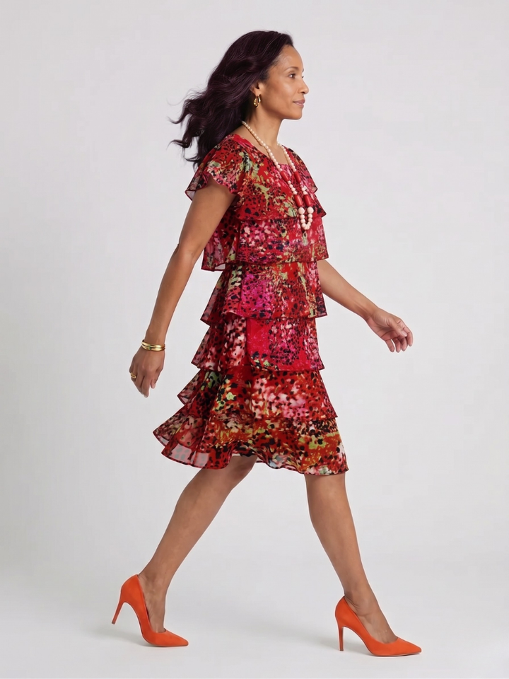 Evania | Speckled Tier Knee Length Dress