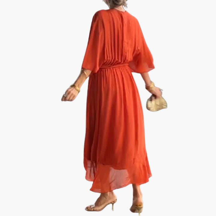 Women’s Midi Dress with Tie and Sleeves