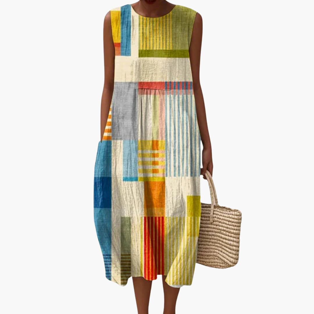 Women’s Round Neck Sleeveless Midi Dress with Tie-Back