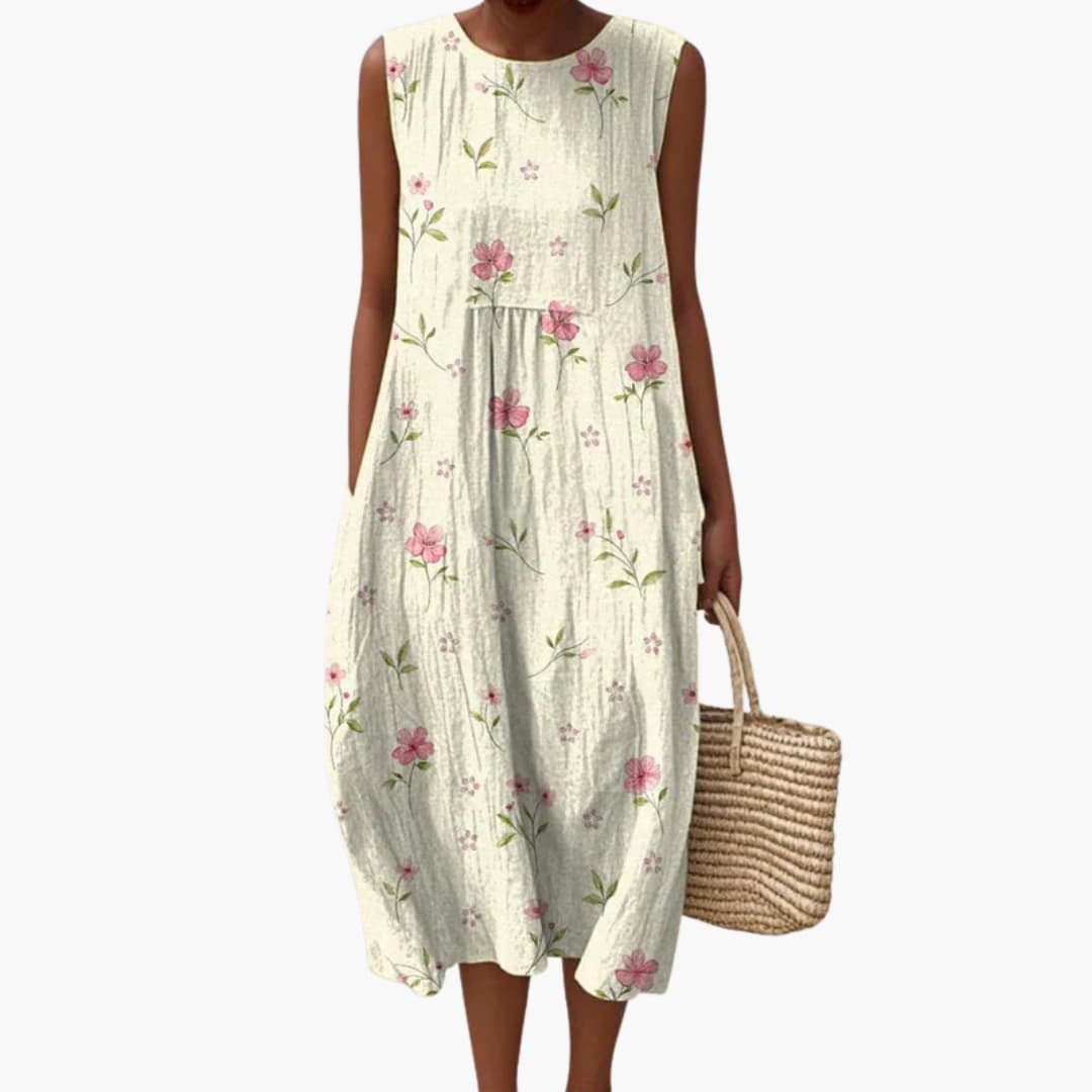 Women’s Round Neck Sleeveless Midi Dress with Pockets