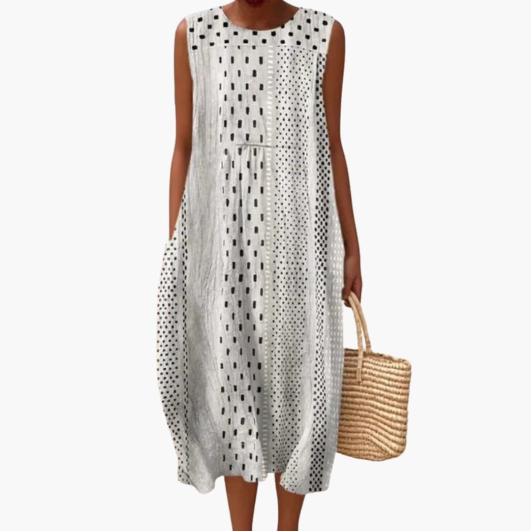 Women’s Round Neck Sleeveless Midi Dress with Tie-Back