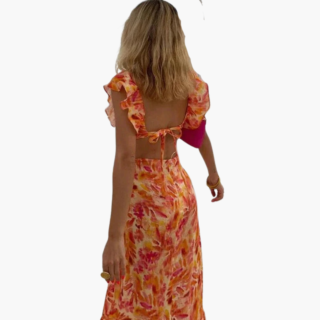 Women’s V-Neck Maxi Dress with Ruffled Sleeves