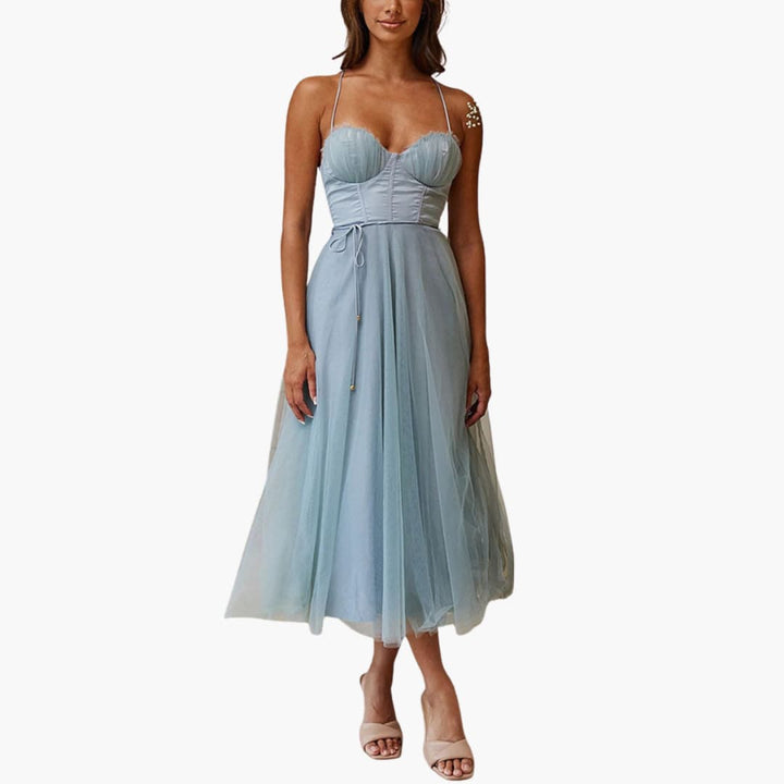 Women’s Tulle Maxi Dress with Spaghetti Straps and Tiered Skirt