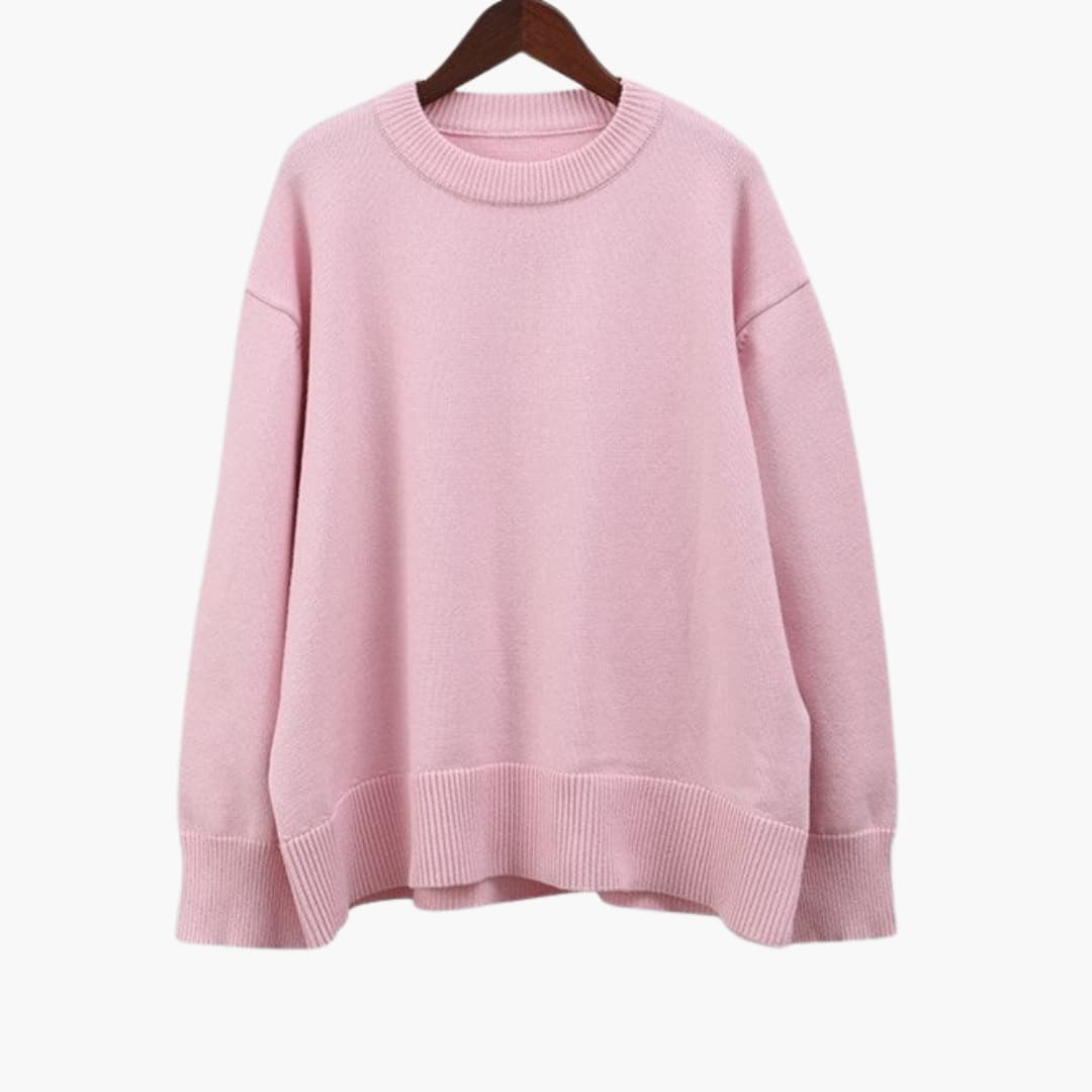 Women’s Knit Sweater with Crewneck and Ribbed Cuffs