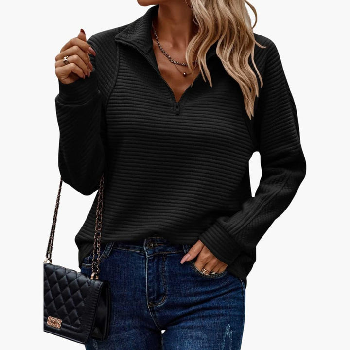Women’s Sweater with Quarter-Zip Neckline and Ribbed Knit Texture