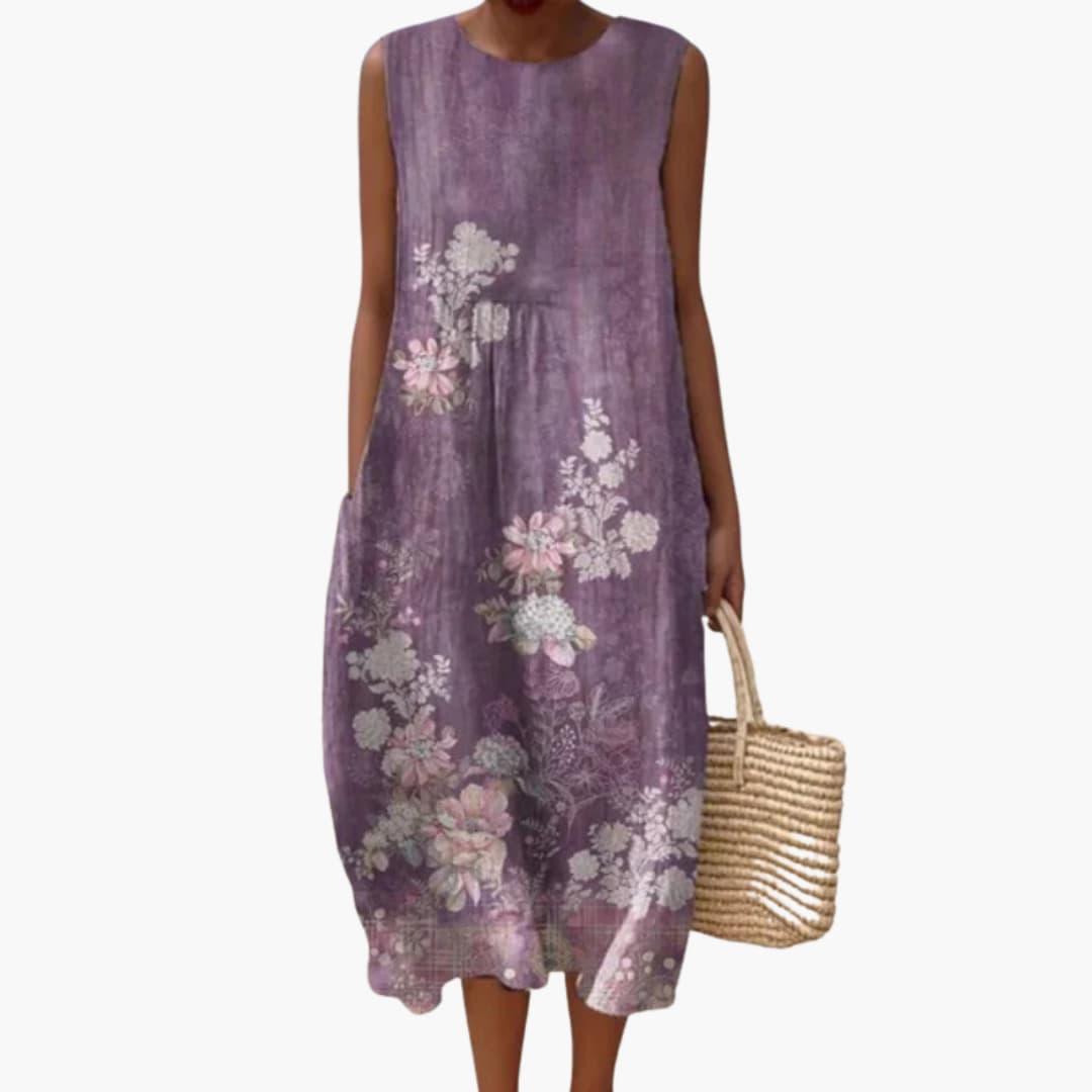 Women’s Round Neck Sleeveless Midi Dress with Pockets
