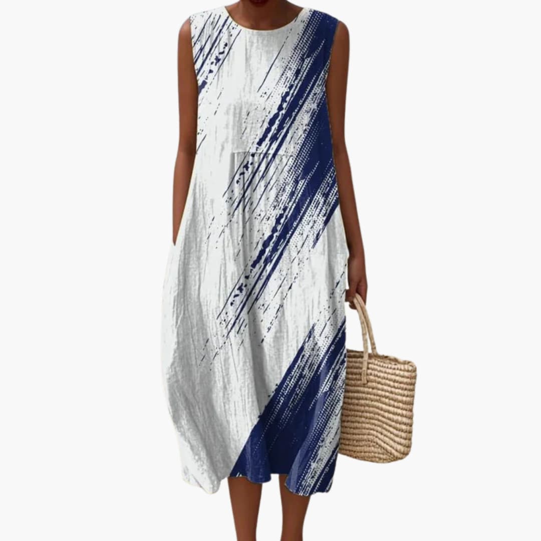 Women’s Round Neck Sleeveless Midi Dress with Tie-Back