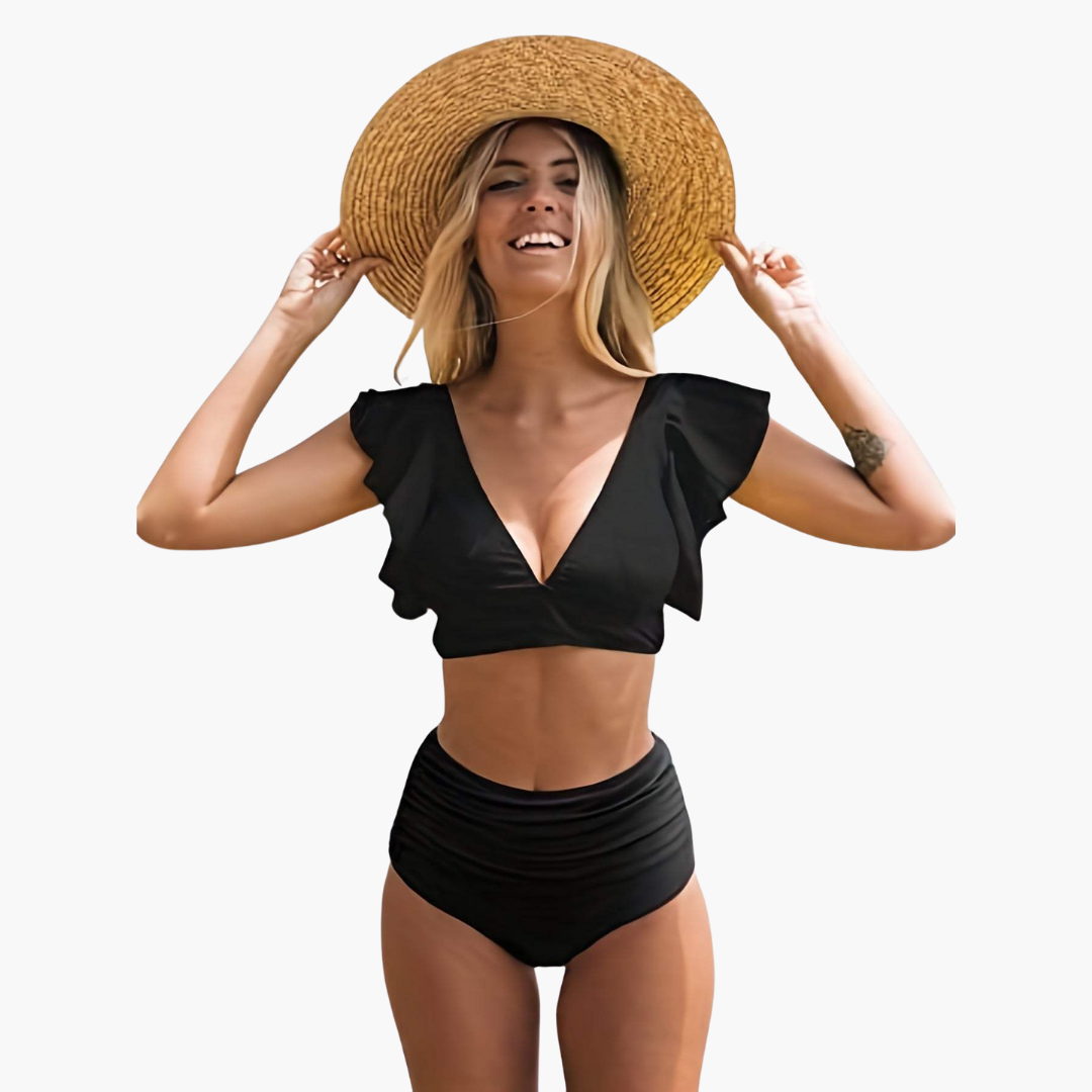 Women’s Bikini Set with High Waist and Ruffle Sleeves