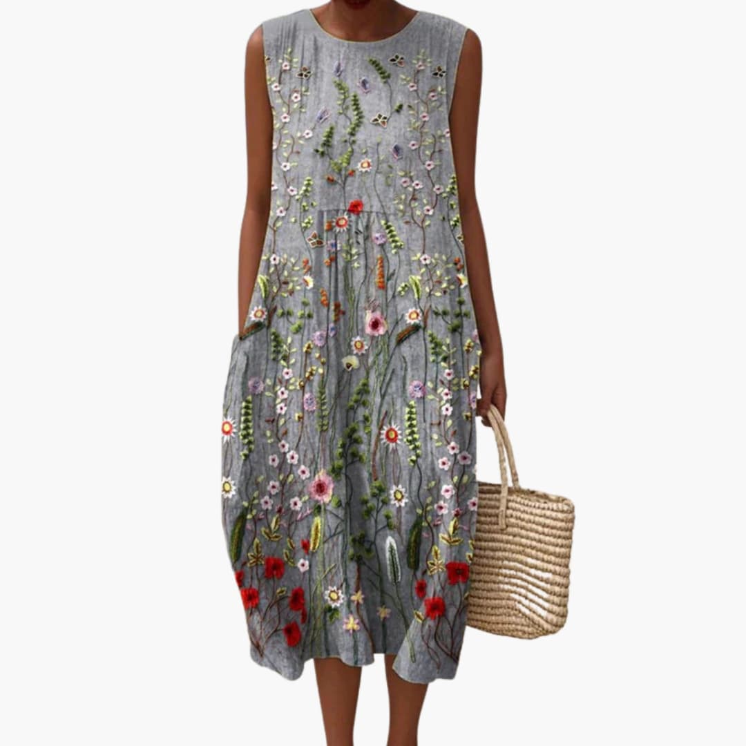 Women’s Round Neck Sleeveless Midi Dress with Tie-Back