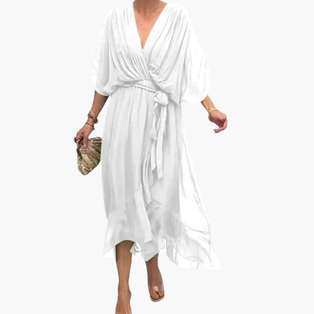 Women’s Midi Dress with Wrap Bodice and Waist Tie