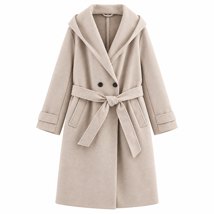 Women’s Hooded Double-Breasted Belted Long Coat