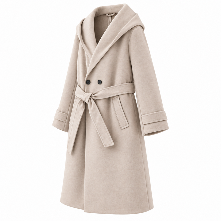 Women’s Hooded Double-Breasted Belted Long Coat