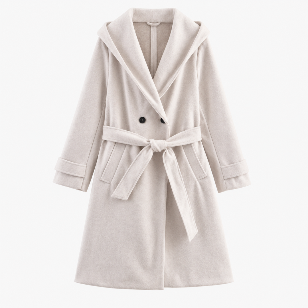 Women’s Hooded Double-Breasted Belted Long Coat