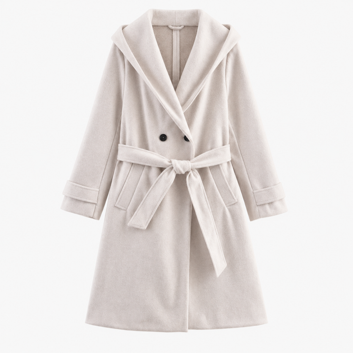 Women’s Hooded Double-Breasted Belted Long Coat