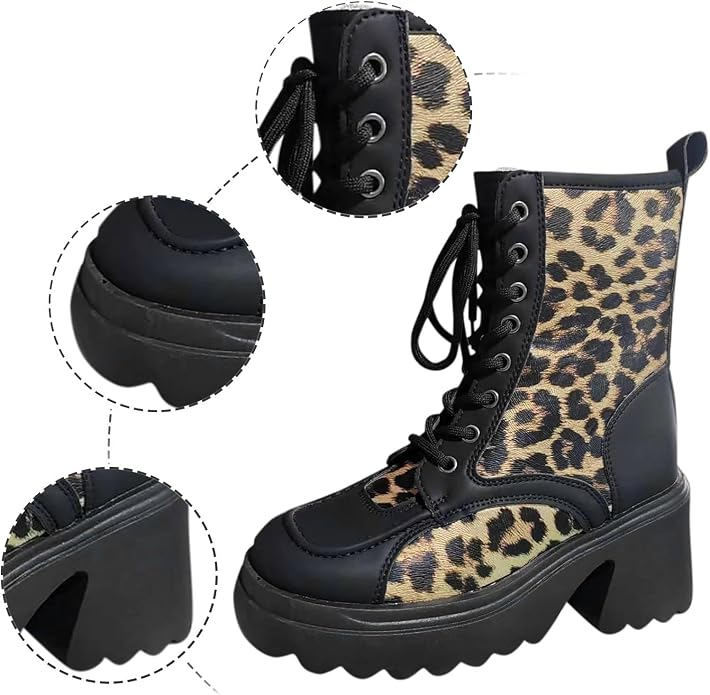 Women’s Lace-up Winter Boots with Scalloped Block Heel and Platform Sole
