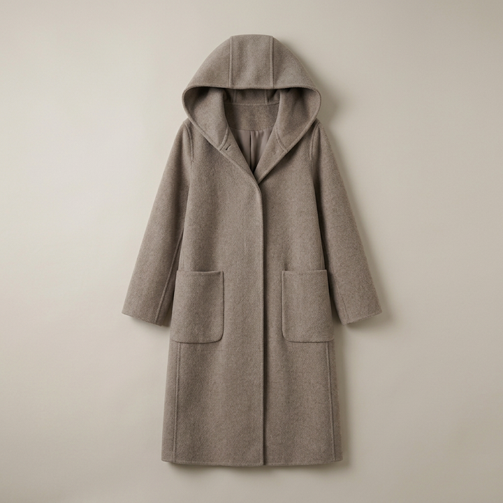 Women’s Long Hooded Coat with Patch Pockets
