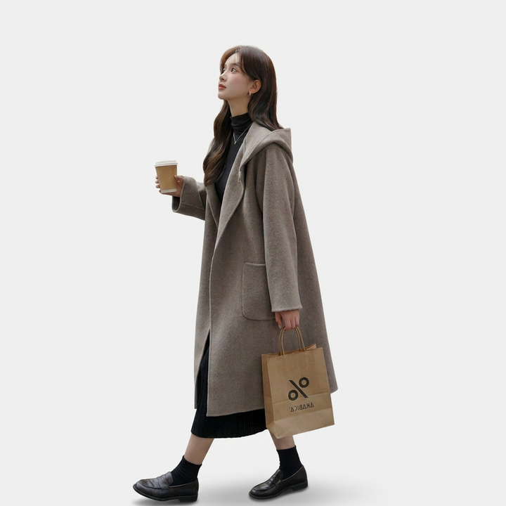 Women’s Long Hooded Coat with Patch Pockets