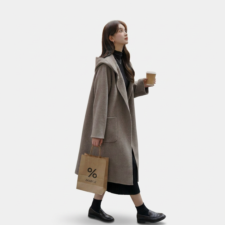 Women’s Long Hooded Coat with Patch Pockets