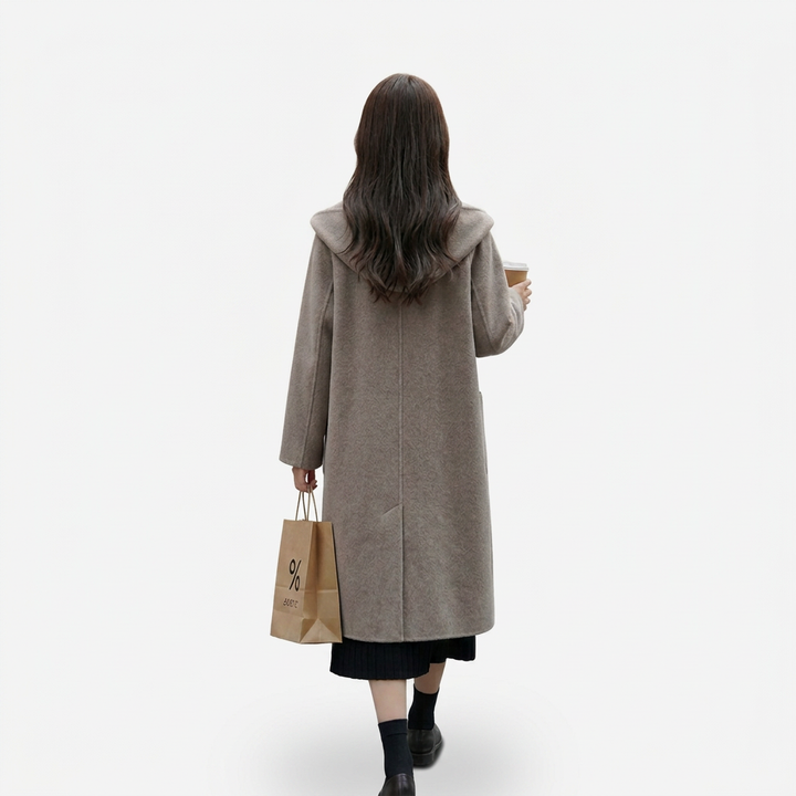 Women’s Long Hooded Coat with Patch Pockets
